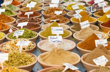 Piles of spices for sale. beach, sell, organic, mix,
