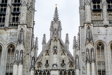 Architectural details of Tower of Church of Our Lady of Laeken or "Notre-Dame de Laeken", Brussels, Belgium