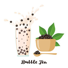 Bubble milk tea icon in flat style isolated on white.