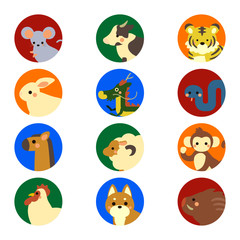 Fototapeta premium 動物 十二支 顔 アイコン セット