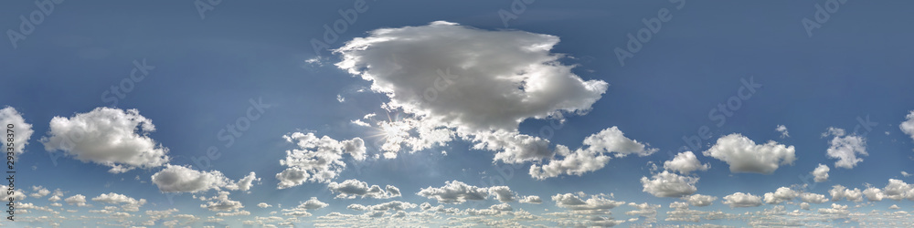 Wall mural seamless cloudy blue sky hdri panorama 360 degrees angle view with zenith and beautiful clouds for u