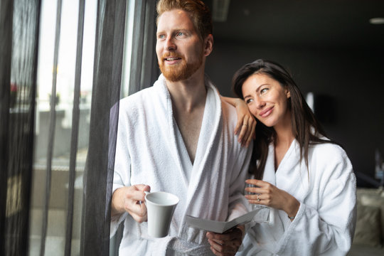 Couple enjoying wellness weekend and spa in hotel