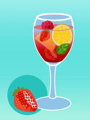 Summer alcoholic drink cold with berries. Realistic drawing. Vector