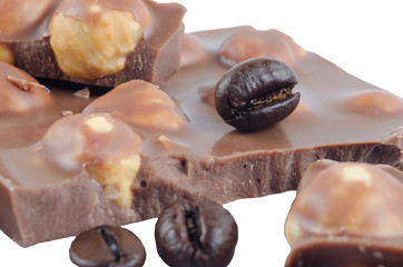 Milk chocolate with nuts and coffee beans