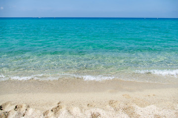Fototapeta na wymiar Losari Beach in Belgodère, Corsica, France. Idyllic Mediterranean Beach in the French island of Corsica.