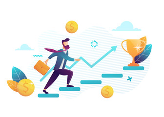 People run to their goal on the stairs , move up motivation, the path to the target's achievement. Vector illustration 