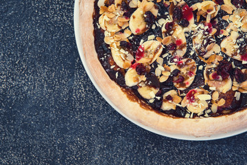 sweet pizza with cranberry and bananas