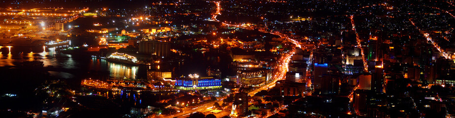 Fototapeta na wymiar Aerial view of financial coastal district skyline at night