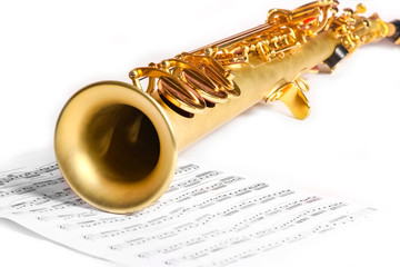 soprano saxophone on white background
