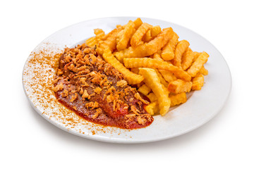 Cuurywurscht Variation mit Pommes Variation