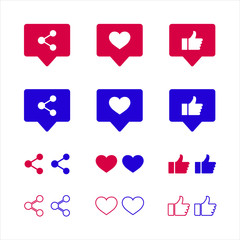 Set of Social Media Like & Share Icons. Fill & Outline Icons.