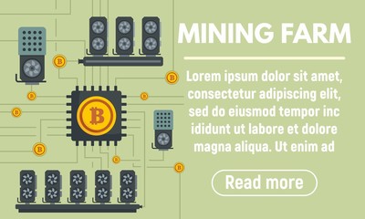 Mining farm concept banner. Flat illustration of mining farm vector concept banner for web design