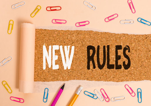 Handwriting text writing New Rules. Conceptual photo A state of changing an iplemented policy for better upgrade