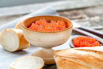 Fototapeta na wymiar Red caviar on a plate. Seafood