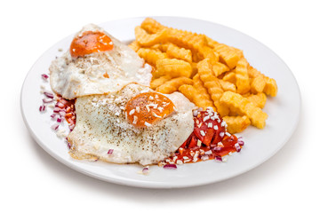 Currywurst Spiegelei Variation mit Pommes Frites