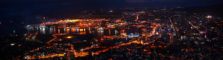 Panoramic urban skyline aerial view at night