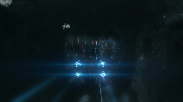 3d fake Video Game. The spacecraft flies through the space station. Hud. part 2 of 2. long loop.