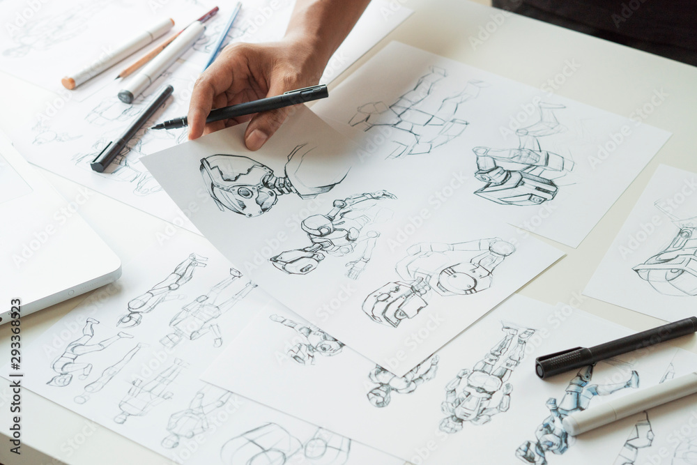 Wall mural animator designer development designing drawing sketching development creating graphic pose characte