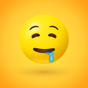 Drooling face emoji with half closed eyes and raised eyebrows, with saliva drooling from the corner of its mouth. Often used to show desire for a person or object