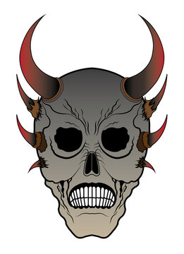 Art Devil Skull Tattoo. Hand drawing and make graphic vector.