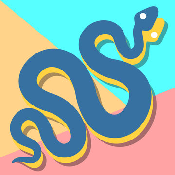 few curving silhouette of snakes colored in blue and yellow on pastel background. can be used to illustrate modern programming language