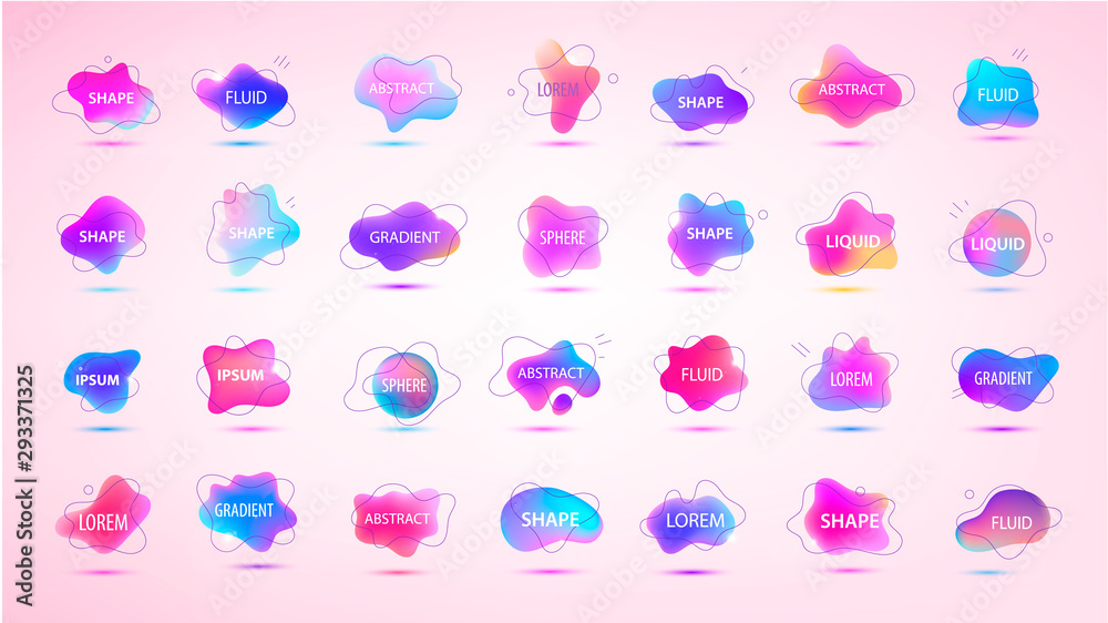 Wall mural vector 3d gradient spots set with line shapes isolated. abstract elements for trendy vibrant color d