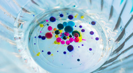colorful water bubbles in cooking oil