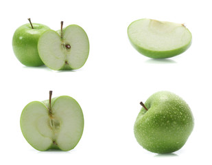 Green apple isolated on white background (set  mix   collection)