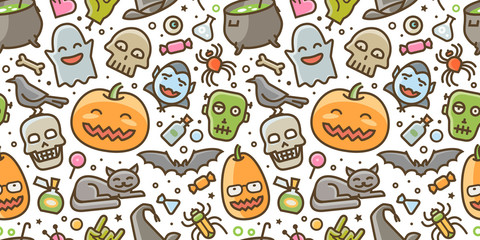Fototapeta premium Halloween party colorful seamless background. Vector illustration