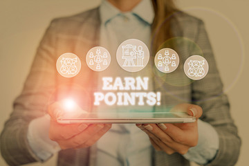Conceptual hand writing showing Earn Points. Concept meaning collecting scores in order qualify to...