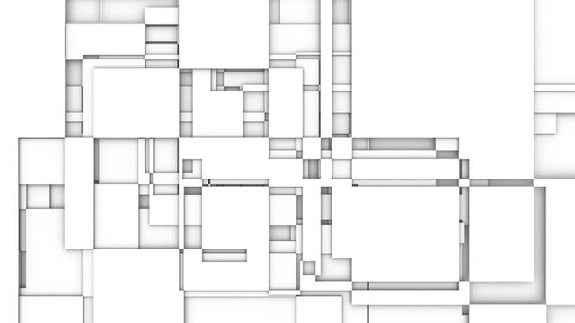 Animated stacked layers of white geometric panels, 3D abstract background.