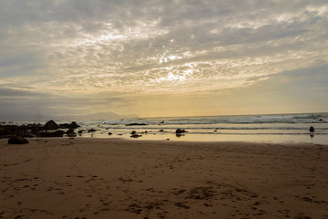 a sunset on Barrika beach in Biscay