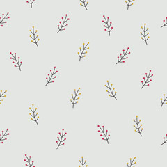 Christmas seamless pattern with berries and branches on light background