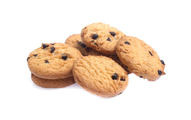 Chocolate chip cookies isolated on white background. Sweet biscuits
