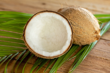 Close up of coconut on wooden background