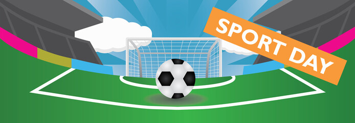 Poster for the football match at the stadium with present text Sport Day.