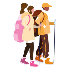 Isolated trekking man and woman vector design
