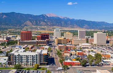 Foto op Canvas Aerial of downtown Colorado Springs with Pikes Peak in the background © Neil