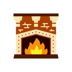 Fireplace fire christmas single color vector icon