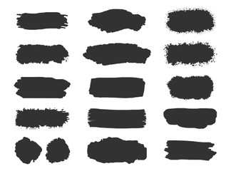 Collection of grunge brush stroke vector set isolated on white background.