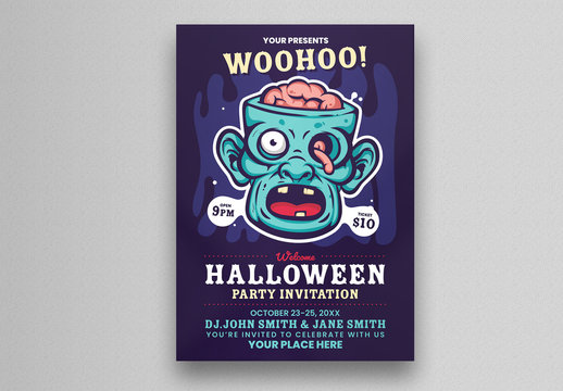 Halloween Party Flyer Layout with Zombie Illustration