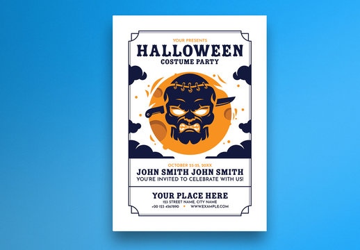 Halloween Party Flyer Layout with Zombie Head Illustration