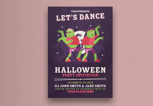 Halloween Party Flyer Layout with Dancing Zombies Illustration
