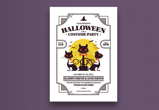 Halloween Party Flyer Layout with Cat Illustration