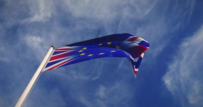 Brexit Flag Waving Depicts Leave Campaign To Exit The Eu. A Political Decision To Seperate Britain From The European Union - 4k 30fps Video