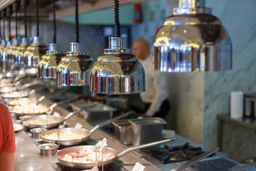 Buffet heated trays ready for service