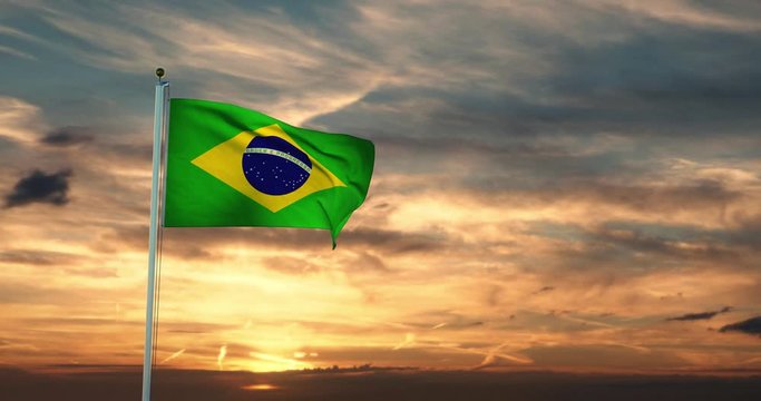 Brazilian Flag Waving On A Flagpole For Brazil National Celebration. A Banner Or Emblem Of Patriotism  - 30fps 4k Video