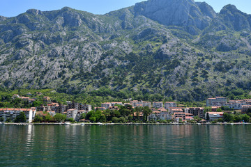 View of the Dobrota city from the Bay of Kotor, Montenegro