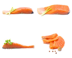salmon  isolated on white background  (Mix, set , collection)
