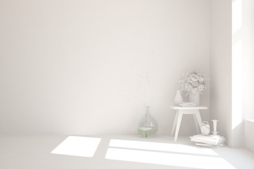 Empty room in white color. Scandinavian interior design. 3D illustration